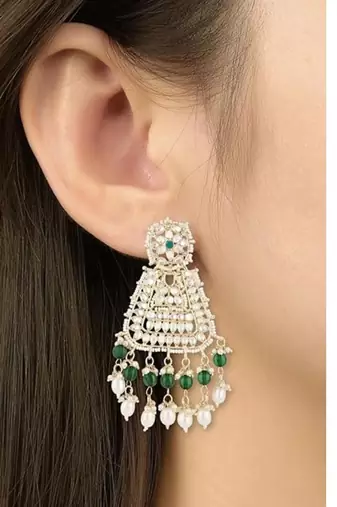 Gold plated traditional kundan & pearl drop dangle earrings for women 