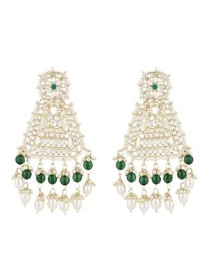 Gold plated traditional kundan & pearl drop dangle earrings for women  3