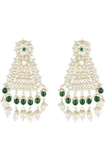 Gold plated traditional kundan & pearl drop dangle earrings for women 