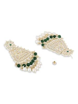 Gold plated traditional kundan & pearl drop dangle earrings for women  4