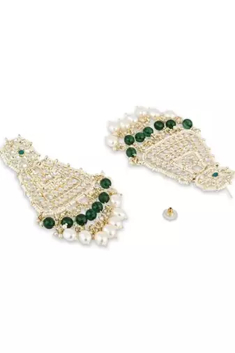 Gold plated traditional kundan & pearl drop dangle earrings for women 