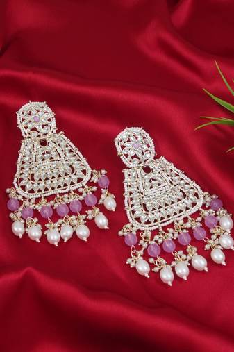Gold plated traditional kundan & pearl drop dangle earrings for women 