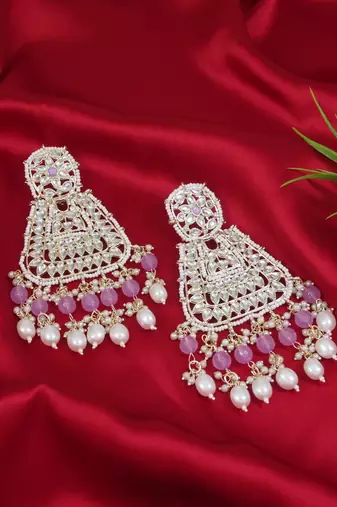 Gold plated traditional kundan & pearl drop dangle earrings for women 