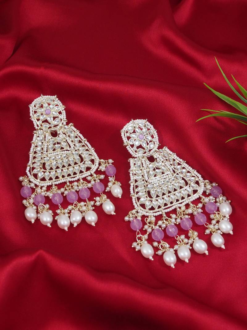 Gold plated traditional kundan & pearl drop dangle earrings for women 