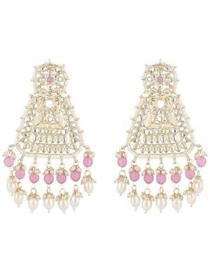 Gold plated traditional kundan & pearl drop dangle earrings for women  2