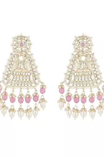 Gold plated traditional kundan & pearl drop dangle earrings for women 