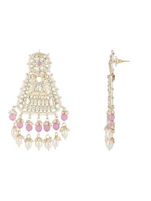 Gold plated traditional kundan & pearl drop dangle earrings for women  3