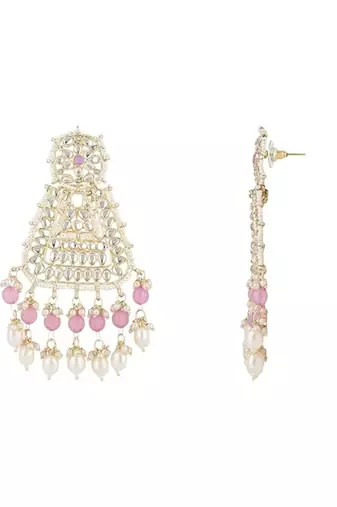 Gold plated traditional kundan & pearl drop dangle earrings for women 