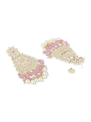 Gold plated traditional kundan & pearl drop dangle earrings for women  4