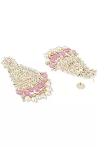 Gold plated traditional kundan & pearl drop dangle earrings for women 