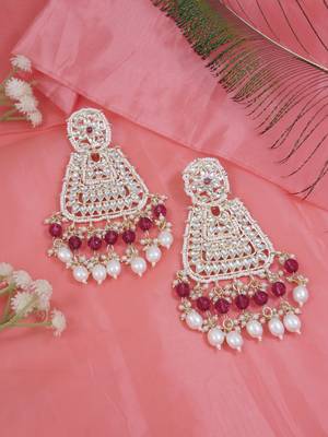 Gold plated traditional kundan & pearl drop dangle earrings for women  1