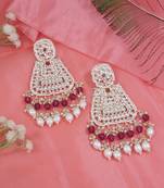 Gold plated traditional kundan & pearl drop dangle earrings for women 