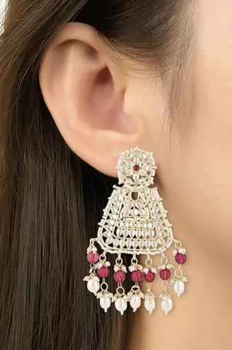 Gold plated traditional kundan & pearl drop dangle earrings for women 