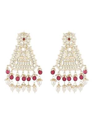 Gold plated traditional kundan & pearl drop dangle earrings for women  3