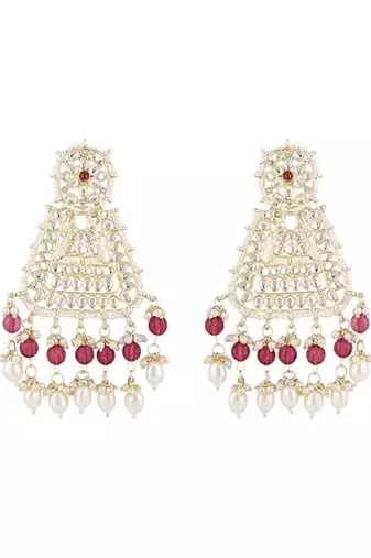 Gold plated traditional kundan & pearl drop dangle earrings for women 