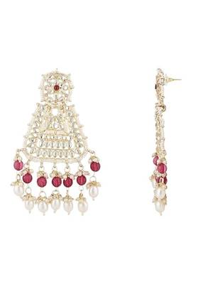 Gold plated traditional kundan & pearl drop dangle earrings for women  4
