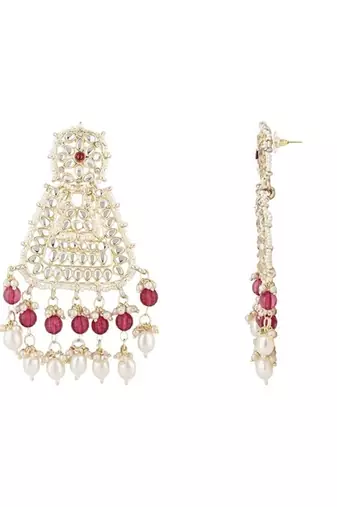 Gold plated traditional kundan & pearl drop dangle earrings for women 