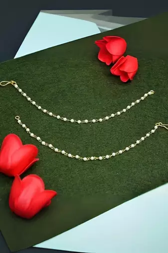 Gold plated traditional pearl hair chain/earchain accessories with hook for women girls 