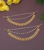 Gold plated traditional pearl layered hair chain/ear chain accessories with hook for women