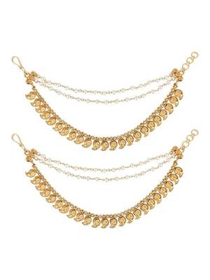 Gold plated traditional pearl layered hair chain/ear chain accessories with hook for women  2