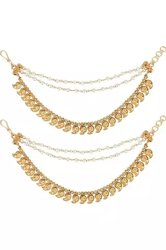 Gold plated traditional pearl layered hair chain/ear chain accessories with hook for women 