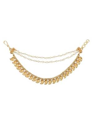 Gold plated traditional pearl layered hair chain/ear chain accessories with hook for women  3