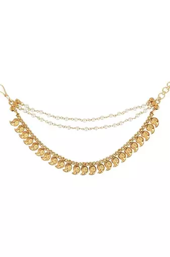 Gold plated traditional pearl layered hair chain/ear chain accessories with hook for women 