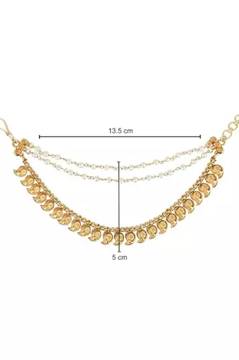 Gold plated traditional pearl layered hair chain/ear chain accessories with hook for women 