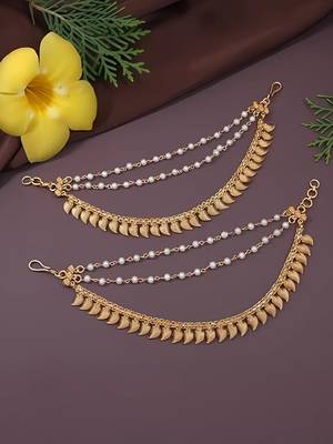 Gold plated traditional pearl layered hair chain/ear chain accessories with hook for women  1