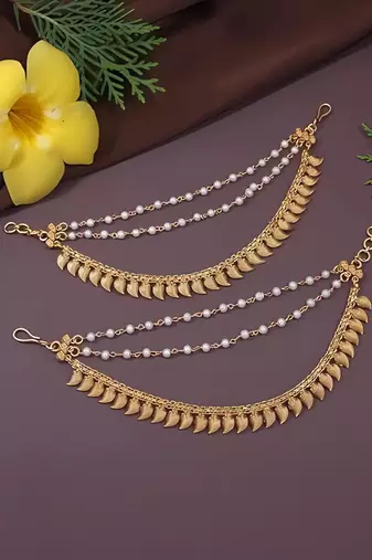 Gold plated traditional pearl layered hair chain/ear chain accessories with hook for women 