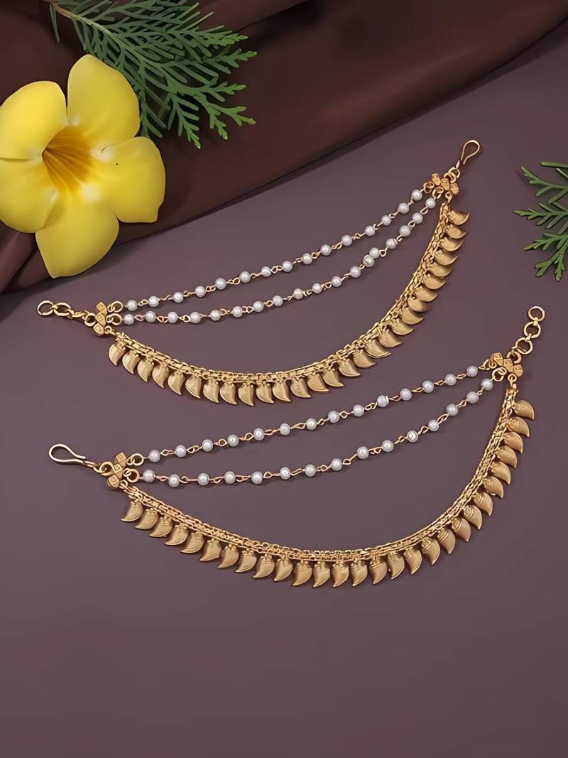 Gold plated traditional pearl layered hair chain/ear chain accessories with hook for women 