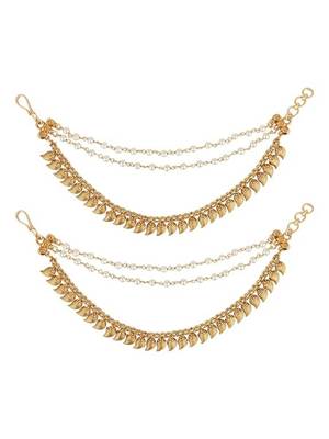 Gold plated traditional pearl layered hair chain/ear chain accessories with hook for women  2