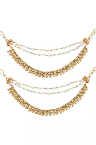 Gold plated traditional pearl layered hair chain/ear chain accessories with hook for women 