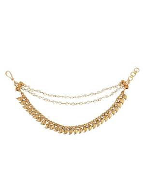 Gold plated traditional pearl layered hair chain/ear chain accessories with hook for women  3