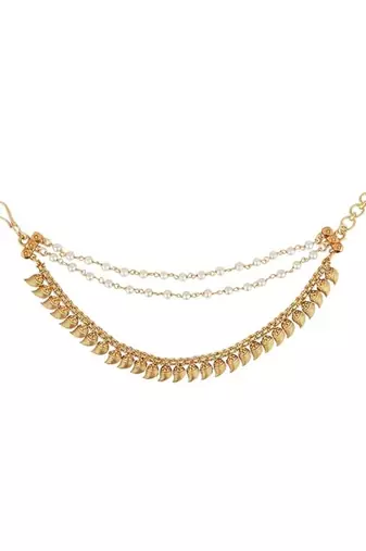 Gold plated traditional pearl layered hair chain/ear chain accessories with hook for women 