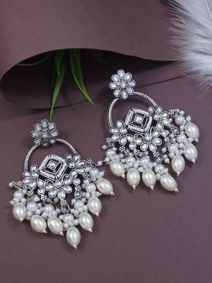 Traditional handcrafted kundan pearl chandbali dangle earrings for women  1