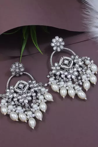 Traditional handcrafted kundan pearl chandbali dangle earrings for women 