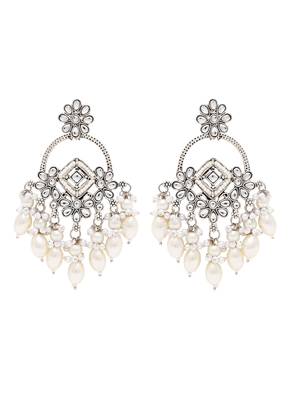 Traditional handcrafted kundan pearl chandbali dangle earrings for women  2