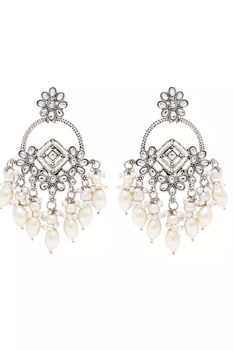 Traditional handcrafted kundan pearl chandbali dangle earrings for women 