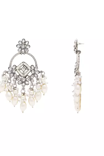 Traditional handcrafted kundan pearl chandbali dangle earrings for women 