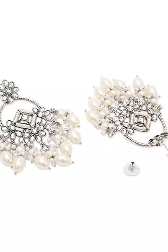 Traditional handcrafted kundan pearl chandbali dangle earrings for women 