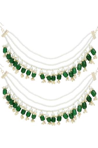 Gold plated traditional pearl layered hair chain/earchain accessories with hook for women 
