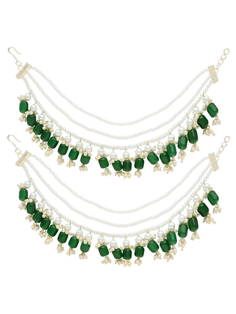 Gold plated traditional pearl layered hair chain/earchain accessories with hook for women 