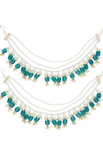 Gold plated traditional pearl layered hair chain/earchain accessories with hook for women 