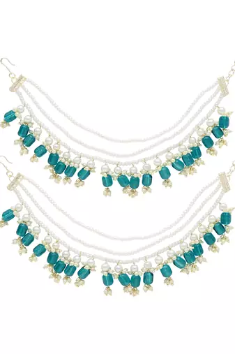 Gold plated traditional pearl layered hair chain/earchain accessories with hook for women 
