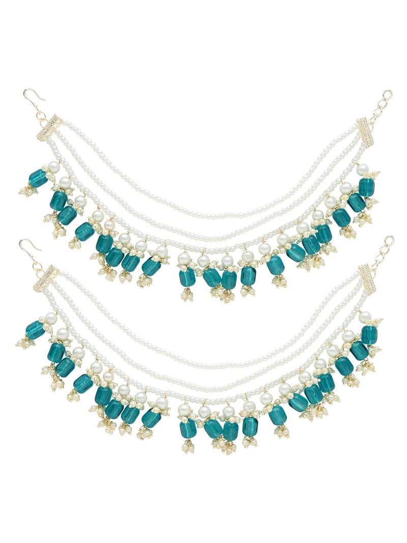 Gold plated traditional pearl layered hair chain/earchain accessories with hook for women 