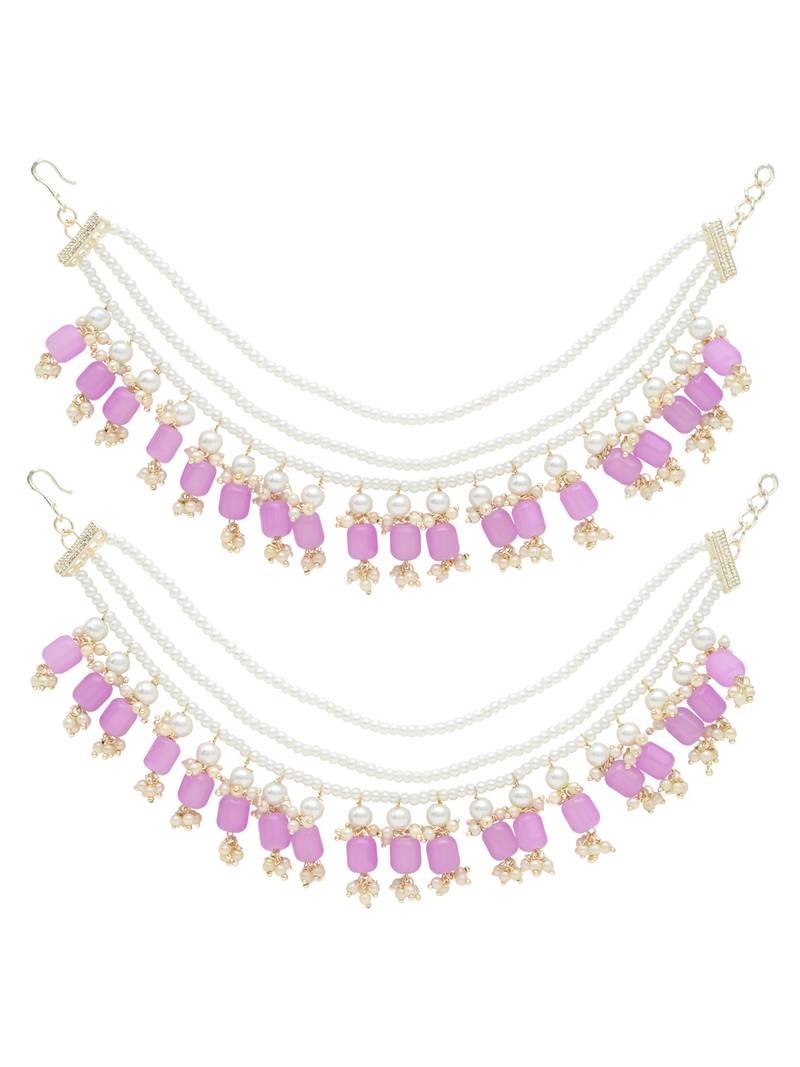 Gold plated traditional pearl layered hair chain/earchain accessories with hook for women 
