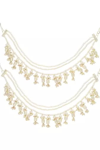 Gold plated traditional pearl layered hair chain/earchain accessories with hook for women 