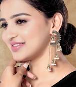 Gold plated fancy multi layered dangle jhumka earrings for women 