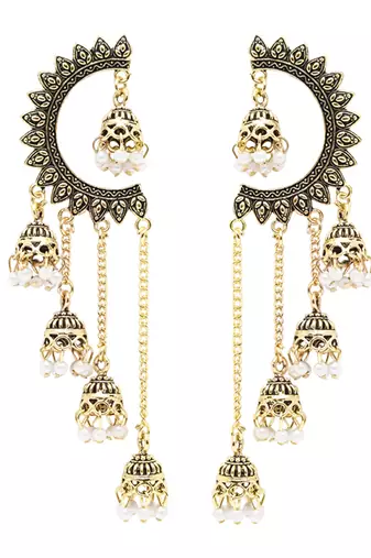 Gold plated fancy multi layered dangle jhumka earrings for women 